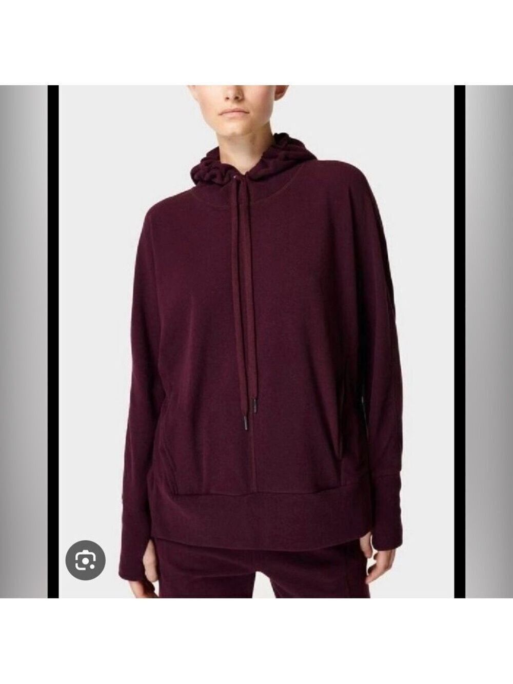 SWEATY BETTY Liberate Oversized Purple Luxe Fleece  Hoody Pockets,Sz XS